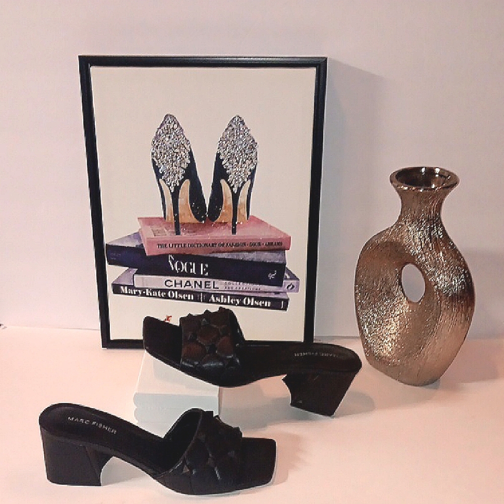 Marc Fisher Black Block Heel Sandals Size 8.5